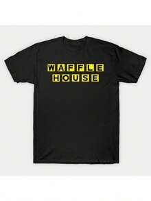 Man Soft Cotton Waffle House Tee Soft Cotton Classic Waffle House Graphic Tee For Men Crew Neck Short Sleeve Regular Fit Machine Washable Weekend Casual Wear Men Size S-3XL - Black - View 1