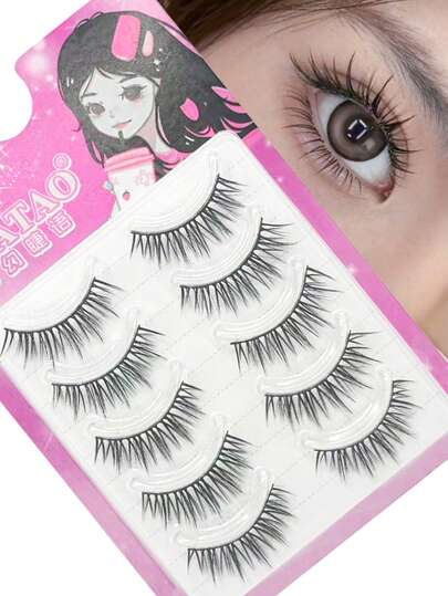 5 Pairs Wet Look False Eyelashes Natural Wispy Cat Eye Effect Daily Makeup Reusable Easy Apply Beginner Friendly Root To Tip Defined Bigger Eyes Lightweight Comfortable