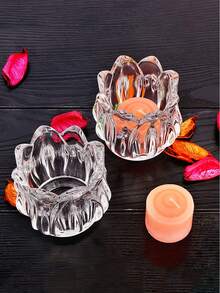 1 件/4 件郁金香图案水晶烛台、透明许愿烛台、玻璃烛台、轻巧浪漫烛杯、香薰烛台、烛杯、圣诞婚礼派对装饰、节日装饰（不含蜡烛）