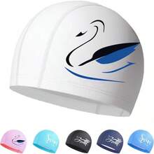 LENGLAGE Gorro De Natación para Mujeres Y Hombre, Gorras De Natacion para Cabello Largo, Gorras para Nadar para Adulto, Elásticos PU Gorro De Natación Impermeable de Antideslizante - Blanco - Ver 2
