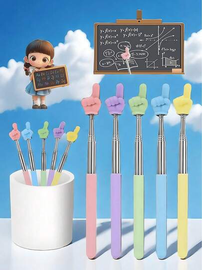 1/2/5pcs Random Color Stretchable Finger Reading Stick - Adjustable Length Handheld Pointing Stick, Kid-Friendly & Reusable Educational Tool | Teachers' Classroom Teaching Pointer, Office/Home Presentation Pointer & Dry Erase Board Pointer