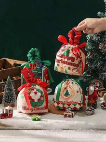 4 PIEZAS Bolsas de regalo con cordón navideñas, bolsas de caramelos navideñas, bolsas de terciopelo reutilizables de Papá Noel para envolver regalos de Navidad, bolsas de regalo para regalos de fiesta, decoración y obsequios