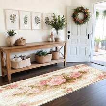 1pc Vintage Floral Machine Washable Area Rug/Door Mat/Kitchen Mat/Laundry Mat/Bath Mat, Rectangular, Polyester Faux Wool With TPR Backing, For Entryway, Bedroom, Living Room, Kitchen Floor Decor - Multicolor - View 9