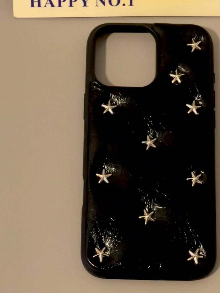 星合金真皮奢华黑色时尚手机壳，韩版ins风，真皮刺绣蝴蝶结，兼容 16 Pro Max、 15、 14、 13，奢华独特小品牌防摔保护套，生日礼物、派对礼物、妈妈礼物 - 黑色 - 查看 1