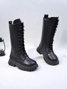 Giày bốt cho bé gái mùa thu/đông, giày bốt cổ cao kiểu mới cho trẻ em, giày bốt cao đến giữa bắp chân kiểu Anh, giày bốt đế dày, giày bốt da công chúa, giày học sinh, giày bốt cao cho bé gái - màu đen - Xem 6