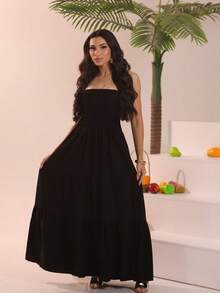 Look Of Millions!!! Long Strapless Dress With Floral Print - 黑色 - 查看 3