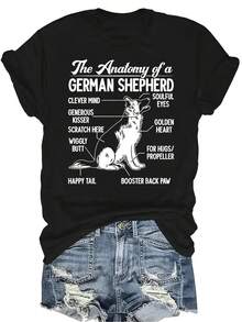 Camiseta de perro pastor alemán divertida para amantes de los perros, de mujer y unisex, de verano, casual, transpirable, de personalidad, de cuello redondo, de manga corta, de ropa urbana, versátil, adecuada para adolescentes y adultos - Negro - Ver 1