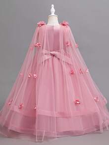 Young Girl Elegant Floral Flower Girl Wedding Dress Princess Tulle Maxi Dress, Suitable For Formal Occasions, Parties, Birthday - Bụi hồng - Xem 6