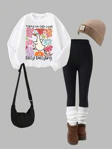 Tween Girls Slogan & Floral Print Crew Neck Sweatshirt And Leggings Casual Outfit - White - View 10