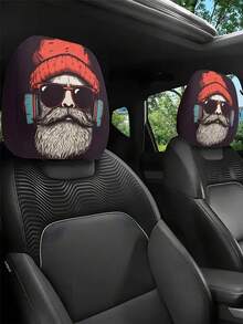 1/2 pièces Housse de repose-tête de voiture avec homme barbu de Noël, housse de protection de siège, ajustement universel, convient pour les scénarios de conduite longue distance et de voyage d'affaires, cadeau surprise idéal pour les meilleurs amis et Halloween