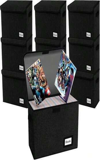 YNSZAS Comic Book Storage Box 158" X 78" X 118", Collapsible Holds 160-180 Comic Book Organizer Heavy Duty Bin Container Holder Shelf (Black)