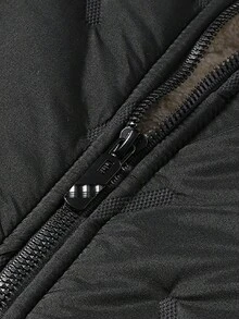 男士休闲抓绒外套 - 黑色立领拉链口袋设计，涤纶内衬，适合秋冬季节，休闲冬装 | 立领外套 | 拉链外套 - 黑色 - 查看 7