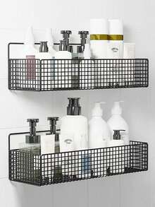 1 pièce Étagère de rangement de salle de bain et de cuisine en fer, étagère de rangement murale non poreuse, organisateur d'étagère de rangement de salle de bain, organisateur de cuisine