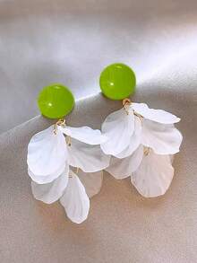 1 Pair Bohemian Beach Vacation Style Sweet & Fresh Personalized Multi-Layer Faux Shell Elegant Niche Design Fashion Earrings, Suitable For Women's Daily, Vacation, Party Wear - Green+White - View 4