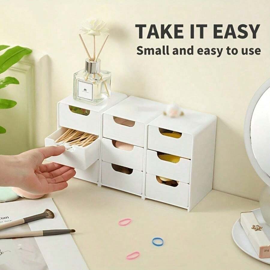 A Set Of Three-Layer Drawer Storage Boxes For Desktop Storage. The Stackable Design Is Compact And Cute, Saving Space And Suitable For Storing Office Supplies, Hair Clips, Jewelry, And Cosmetics. It Is An Ideal Choice For Desktop Organization And Also A Home Jewelry Box. Lockers - 白色 - 查看 1