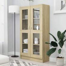 Vitrina Larryhot Roble Sonoma 82,5x30,5x150 cm Madera de ingeniería, resistente y duradera, fácil de montar, estilo decorativo, adecuadA, Para guardar adornos, figuras, libros, pequeños objetos, etc. - Marrón - Ver 1