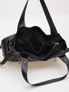 Lightweight Business Casual Portable Rivet Detail Shoulder Tote Bag, Suitable For White-Collar, Teachers, Young Female College Students, Teacher's Day, Work, Business, Commuting, University And Other Occasions. Also Suitable For Young Female College Students, Career Starters And White-Collar Workers. Very Suitable For Office, Work And Business Occasions. - Black - View 8