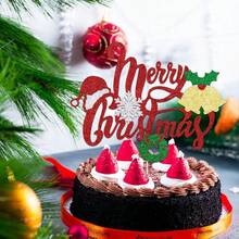 1 件圣诞快乐蛋糕装饰闪闪发光平安夜圣诞节纸杯蛋糕装饰适用于庆祝圣诞快乐主题新年节日派对蛋糕装饰用品 - 彩色 - 查看 8