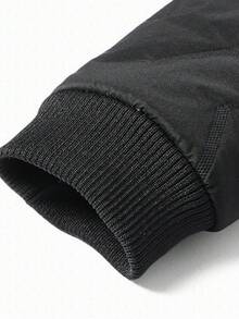 男士休闲抓绒外套 - 黑色立领拉链口袋设计，涤纶内衬，适合秋冬季节，休闲冬装 | 立领外套 | 拉链外套 - 黑色 - 查看 5