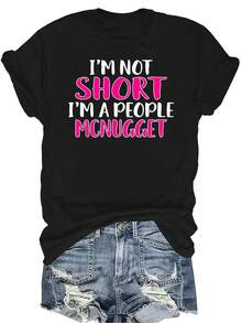 No soy bajo, soy un McNugget de personas Camiseta para mujer y unisex de verano, casual, transpirable, con personalidad, cuello redondo, manga corta, ropa de calle, versátil, adecuada para adolescentes y adultos - Negro - Ver 1