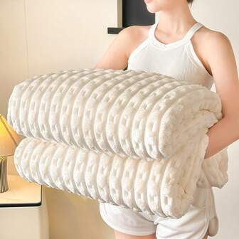 1pc Bamboo Pattern Flannel Jacquard Throw Blanket, Warm & Comfortable, Suitable For Single/Multiple People, Bedroom, Living Room, Office Nap, Outdoor Travel & Camping, Solid Color, Simple Design, Multiple Colors Available, Great Gift Idea