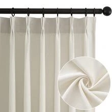 4 Panels Pinch Pleated Curtains Natural Linen Pinch Pleat Back Tab Semi-Shading Drapes With Hooks Rings Window Curtains Home Decor - Off White - View 6