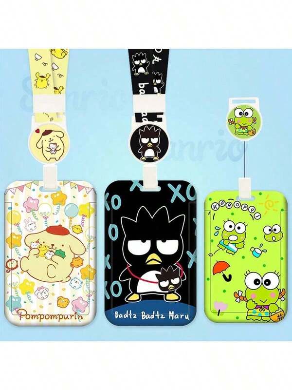 2 Pieces [Sleeve+Lanyard], Card Holder, Cartoon Anime Color Student Card Holder, Sewing Card Holder, Cartoon Sliding Cover Card Holder, Meal Card And Bus Card Holder, ID Card Protection Cover, Access Control Campus Card, School Seal Card Door, Work Card, Card Factory Card Exhibition ID Card Holder