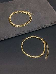 Set de 2 pulseras de cadena de acero inoxidable chapado en oro, diseño minimalista para hombres, adecuado para uso diario, ir al trabajo, vacaciones, regalo para novio