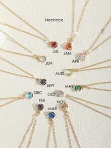 1pc Fashionable High-End Shiny, Elegant, Minimalist Heart & Water Drop Zodiac Birthstone Crystal Zirconia Pendant Necklace, Suitable For Daily Wear, Gift For Family And Friends