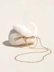 1pc Plush Rabbit Crossbody Bag, Korean Style Cute Handbag With Furry Ball Decoration, Autumn/winter - White - View 10