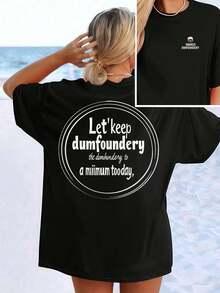 Funny Slogan Graphic Tee , Women's Double Sided Printed Fashion Casual Round Neck 220gsm Cotton T-Shirt (1 PC) - Black - View 2