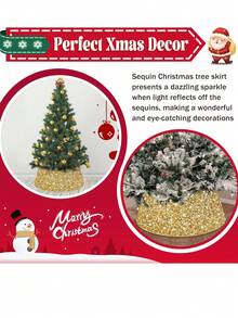 Collare per albero di Natale da 24 pollici in oro/rosa/rosso/bianco, gonna per albero di Natale con paillettes, anello per albero di Natale in velluto di lusso, copertura vintage per base dell'albero di Natale con glitter, decorazione scintillante per albero di Natale per feste e occasioni