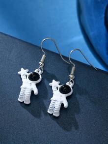 1/8/9 pares de pendientes de aleación con baño de plata, de colores múltiples, con diseños de estrellas, lunas y astronautas - Plateado - Ver 17