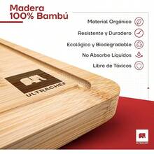 Juego 3 Tablas para Picar de Madera de Bambú. Tablas de Cocina para Cortar Premium, Gruesas, Duraderas y Resistentes, con Ranura Anti Escurrimiento y Diseño Ergonómico. 100% Biodegradables - Jumbo - Ver 5