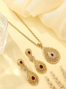 三件套女士时尚首饰套装：项链、耳环、手链，中东复古镂空设计，适合新娘、婚礼、派对、节日活动、女士节日礼物、日常佩戴及情人节配饰 - 彩色 - 查看 12