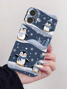 1pc Winter Romantic Snowflake Penguin Pattern PC Glossy Hard Phone Case Cover Compatible With Iphone 11 12 XR 13 13 Pro 13 Pro Max 14 14 Pro 14 Pro Max 15 15 Pro 15 Plus 15 Pro Max 16 16 Pro 16 Plus 16 Pro Max 16e - Multicolor - View 2