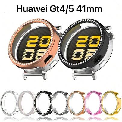 1pc Fashionable Single Row Rhinestone PC Protective Case Compatible With Huawei Watch GT4/GT5 41mm, Casual Style