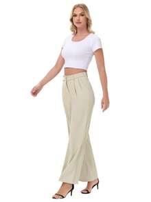 Women Wide Leg Flowy Casual Palazzo Loose Dress Pants Classic Stylish Stretchy High Waist Business Workout Trousers - màu xanh lá cây nhạt - Xem 3