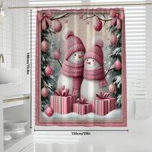 1pc/4pcs Christmas Theme, Pink Snowman Bathroom Set, Christmas Holiday Bathroom Decor, Bring Festive Atmosphere To Your Bathroom, Printed Shower Curtain With 12 Hooks, Bathroom Non-Slip Mat, U-Shaped Floor Mat And Round Toilet Lid Cover, Bathroom Set For All Scenarios