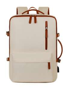 Zaino da viaggio espandibile, zaino per laptop multifunzione di grande capacità per donne - Beige, cinghie regolabili, scomparti multipli, materiale in nylon, zaino da lavoro