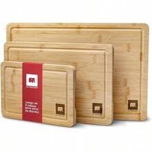 Juego 3 Tablas para Picar de Madera de Bambú. Tablas de Cocina para Cortar Premium, Gruesas, Duraderas y Resistentes, con Ranura Anti Escurrimiento y Diseño Ergonómico. 100% Biodegradables - Conjunto de 3 (Ch/M/G) - Ver 13
