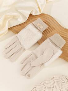 1 Pair Women's Autumn/Winter Fashion Thickened Warm Touchscreen Gloves, Faux Suede Fuzzy Gloves, Cute