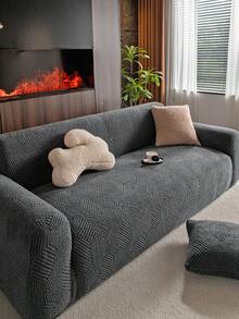 1 件双色提花毛绒沙发套，弹性柔软温暖冬季，宠物友好防滑防尘，适合单人/双人沙发/3 人座/4 人座沙发，包含 1 个配套枕套