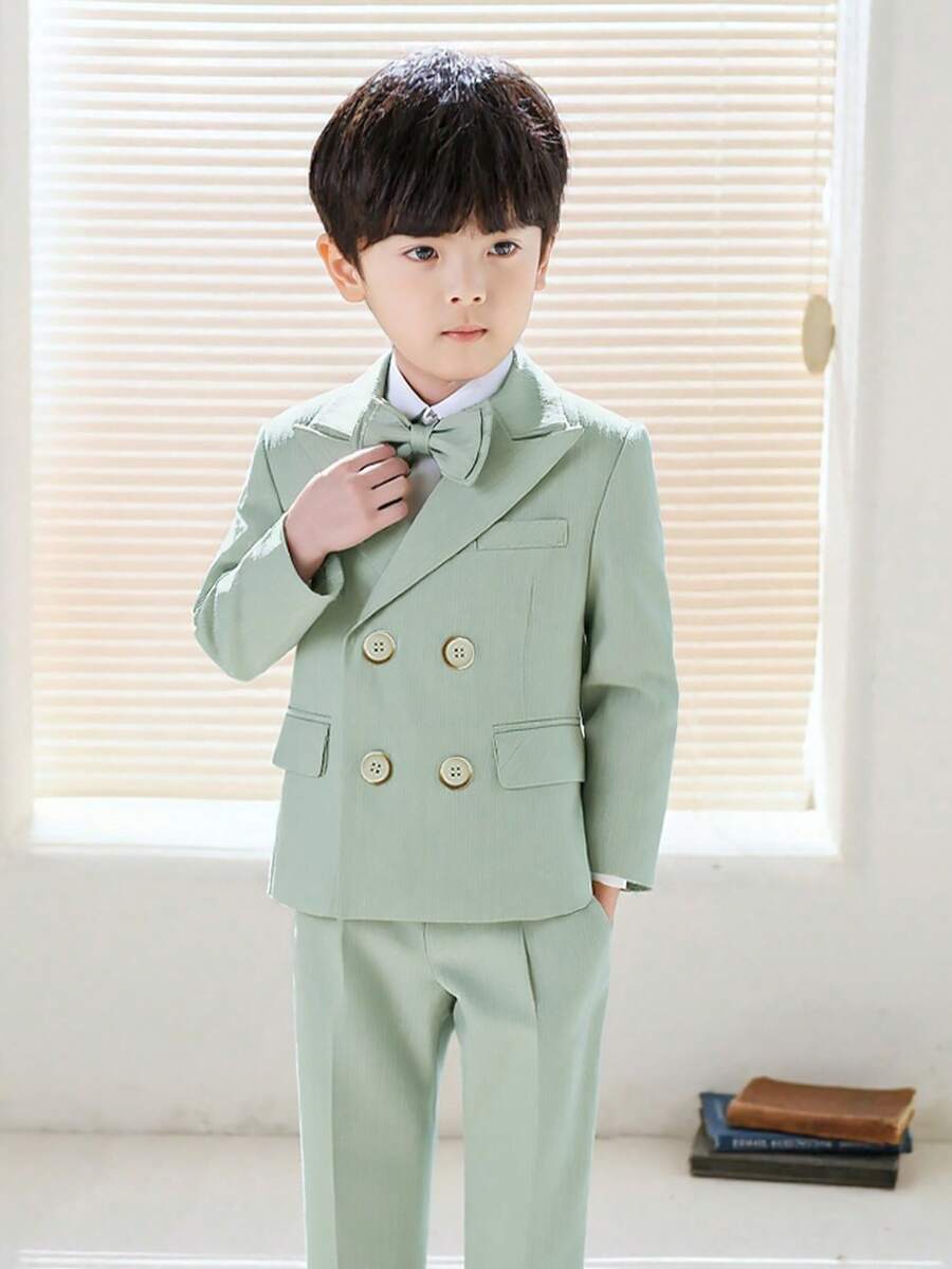 3 pezzi/set Completo formale per ragazzi giovani: giacca + pantaloni + papillon, abito da cerimonia, paggetto da matrimonio, costume per vacanze scolastiche