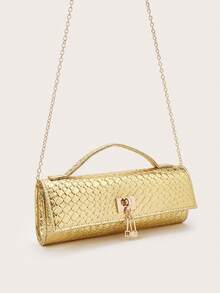 REMANLAND 亮面鳄鱼纹手提包，奢华女士新款派对手拿包，精致长款正式包，配金属吊坠，适合搭配华丽礼服，是夏季派对、聚会、盛会、婚礼和其他场合的理想之选。 - 金色 - 查看 6