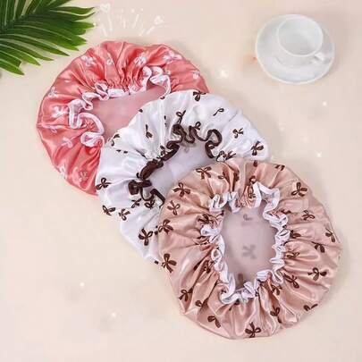 1 pièce Bonnet de douche imperméable à double couche avec nœud papillon, couvre-cheveux pour la cuisine et la maison, bonnet, bonnet de douche, bonnet de douche élastique, bonnet anti-huile pour adulte pour la cuisine, bonnet de séchage des cheveux pour la salle de bain, élastique et réglable, convient pour le lavage du visage, le séchage des cheveux, le maquillage, la cuisine, le shampooing. Décoration de salle de bain, décoration d'automne, retour à l'école, produits et accessoires capillaires pour salon de coiffure, beauté, articles de voyage essentiels, articles de voyage et de vacances essentiels, serviettes de douche pour salon de beauté, hôtel, sports, articles ménagers essentiels, serviette, soins de la peau