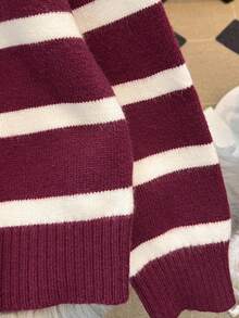 Autumn/Winter New Zipper Women Striped Knit Sweater, Fashion Minimalist Pullover, Versatile - Burgundy - View 7