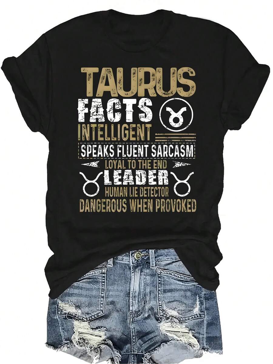 Camiseta Taurus para mujer y unisex, de verano, casual, transpirable, con cuello redondo, manga corta, estilo urbano y versátil, adecuada para adolescentes y adultos - Negro - Ver 1