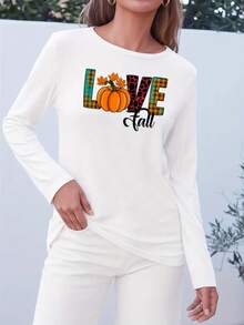 Fall Clothes For Women Thanksgiving Outfits Pumpkin Graphic Tees,Daily For Home Or Outdoor,Casual "LOVE"Fun Letter Prints Long-Sleeved T-Shirts,Comfortable Halloween Clothes Going Out Tops Women