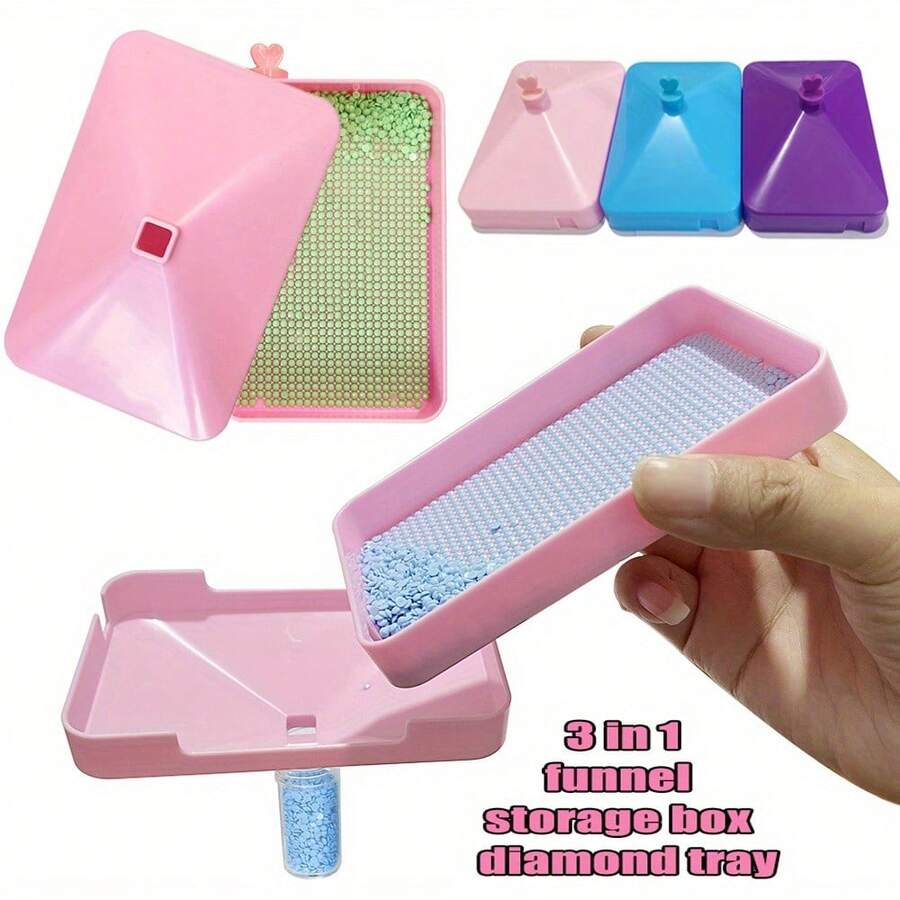 3 合 1 钻石画托盘带漏斗储物盒和盖子 - 钻石画工艺收纳盒，防溢设计和四边形托盘，适用于 DIY 钻石艺术用品 - 钻石画爱好者的理想礼物，钻石画储物托盘，钻石艺术画配件 - 彩色 - 查看 1